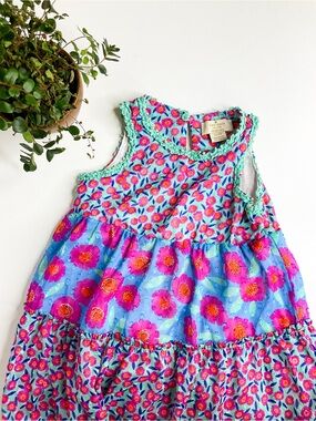 KATE SPADE Baby Colorful Floral Tiered Girls' Dress - Aqua & Fuchsia